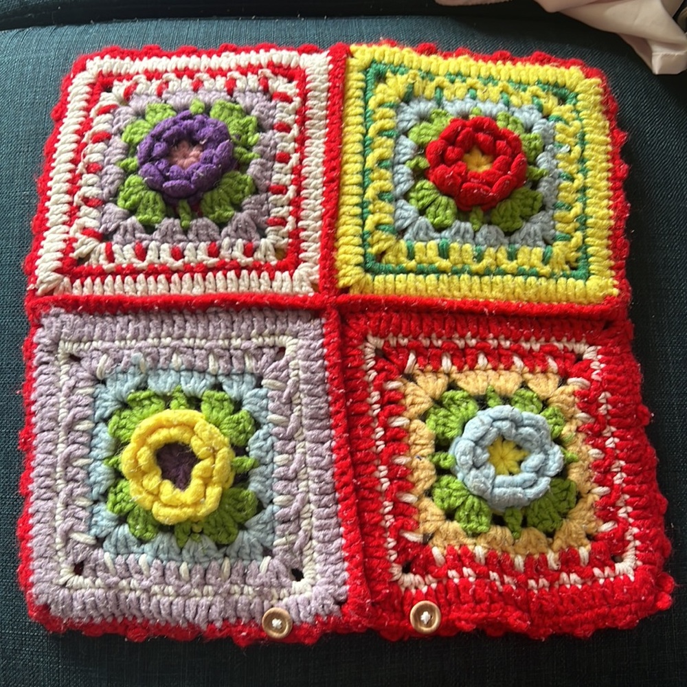 Handmade crochet pillow case Flower 70s 60s Pillow cover Colorful